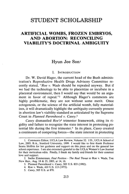 Artificial Wombs, Frozen Embryos, and Abortion: Reconciling Viability's Doctrinal Ambiguity