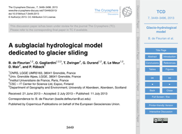 Glacio-Hydrological Model This Is Repeated Until the Relative Change of Hi Falls Below a Given Threshold