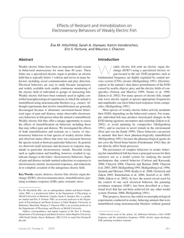 Effects of Restraint and Immobilization on Electrosensory Behaviors of Weakly Electric Fish