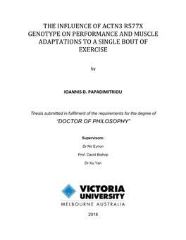 The Influence of Actn3 R577x Genotype on Performance and Muscle Adaptations to a Single Bout of Exercise