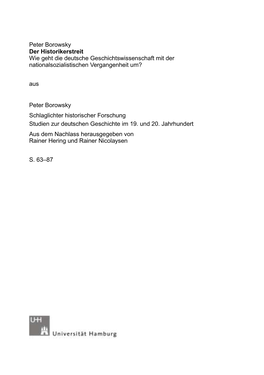 Der Historikerstreit Wie Geht Die Deutsche Geschichtswissenschaft Mit Der Nationalsozialistischen Vergangenheit Um? Aus