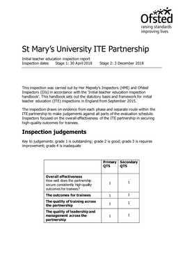 St Mary's Ofsted ITE Report