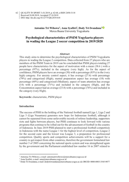 Psychological Characteristics of PSIM Yogykarta Players in Wading the League 2 Soccer Competition in 2019/2020