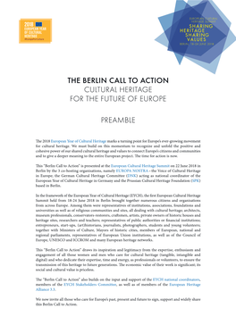 The Berlin Call to Action Cultural Heritage for the Future of Europe