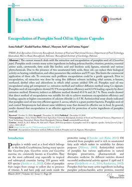 Encapsulation of Pumpkin Seed Oil in Alginate Capsules