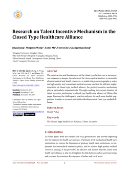 Research on Talent Incentive Mechanism in the Closed Type Healthcare Alliance