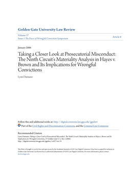 Taking a Closer Look at Prosecutorial Misconduct: the Ninth Circuit's Materiality Analysis in Hayes V. Brown and Its Implica