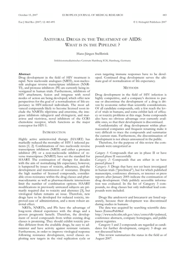 Antiviral Drugs in the Treatment of Aids: What Is in the Pipeline ?