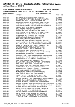 EONI-REP-223 - Streets - Streets Allocated to a Polling Station by Area Local Council Elections: 02/05/2019