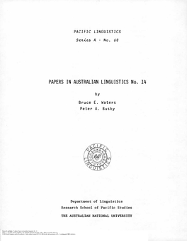 PAPERS in AUSTRALIAN LINGUISTICS No. 14