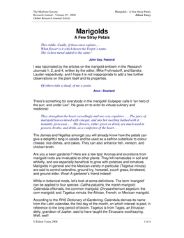 Marigolds - a Few Stray Petals Research Journal - Volume 05 - 2008 Eileen Vasey Online Research Journal Article