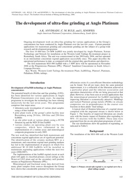 The Development of Ultra-Fine Grinding at Anglo Platinum