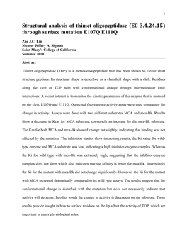 Structural Analysis of Thimet Oligopeptidase (EC 3.4.24.15) Through Surface Mutation E107Q E111Q