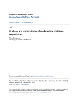 Synthesis and Characterization of Polybutadiene-Containing Polyurethanes