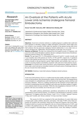 An Overlook at the Patients with Acute Lower Limb Ischemia Undergone