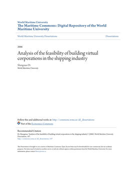 Analysis of the Feasibility of Building Virtual Corporations in the Shipping Industry Shengxiao Di World Maritime University