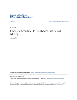 Local Communities in El Salvador Fight Gold Mining Mike Leffert