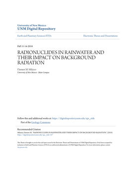 RADIONUCLIDES in RAINWATER and THEIR IMPACT on BACKGROUND RADIATION Damien M