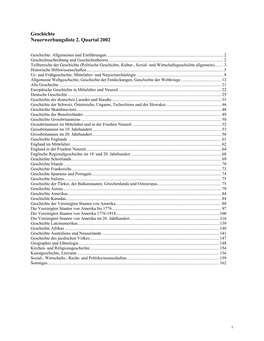 Geschichte Neuerwerbungsliste 2. Quartal 2002