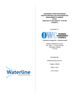 Crowsnest River Watershed Aquifer Mapping and Groundwater Management Planning Study Twps 006 to 009, Rges 01 to 06 W5 Alberta