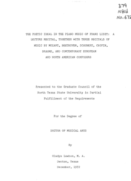 The Poetic Ideal in the Piano Music of Franz Liszt: a Lecture Recital, Together with Three Recitals Of