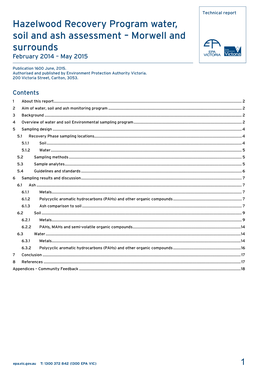 Hazelwood Recovery Program Water, Soil and Ash Assessment – Morwell and Surrounds February 2014 – May 2015