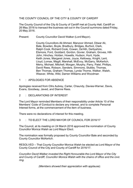 (Public Pack)Minutes Document for Council, 26/05/2016 16:30