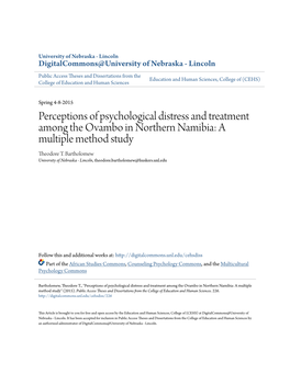 Perceptions of Psychological Distress and Treatment Among the Ovambo in Northern Namibia: a Multiple Method Study Theodore T