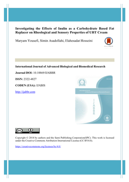 Investigating the Effects of Inulin As a Carbohydrate Based Fat Replacer on Rheological and Sensory Properties of UHT Cream