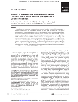 Inhibition of Mtor Pathway Sensitizes Acute Myeloid Leukemia Cells to Aurora Inhibitors by Suppression of Glycolytic Metabolism