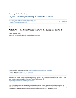 Article VI of the Outer Space Treaty 'In the European Context'