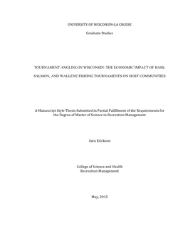 The Economic Impact of Bass, Salmon, and Walleye Fishing Tournaments on Host Communities