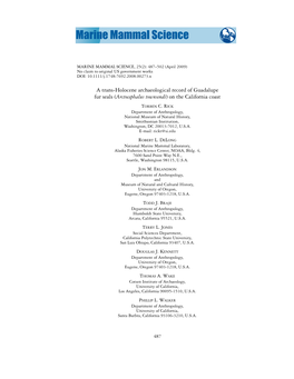 A Trans-Holocene Archaeological Record of Guadalupe Fur Seals (Arctocephalus Townsendi) on the California Coast