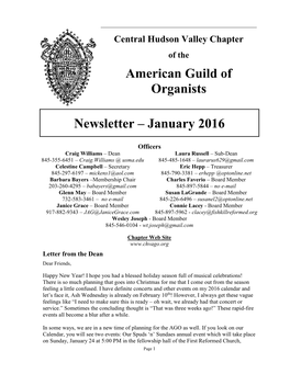 Central Hudson Valley Chapter of the American Guild of Organists
