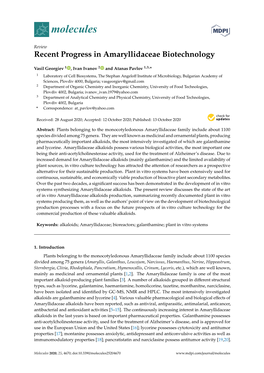 Recent Progress in Amaryllidaceae Biotechnology