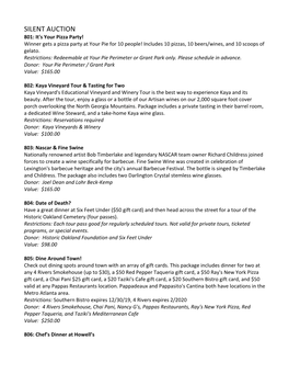 SILENT AUCTION 801: It's Your Pizza Party! Winner Gets a Pizza Party at Your Pie for 10 People! Includes 10 Pizzas, 10 Beers/Wines, and 10 Scoops of Gelato