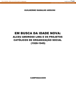 Em Busca Da Idade Nova: Alceu Amoroso Lima E Os Projetos Católicos De Organização Social (1928-1945)