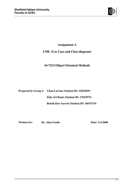 Assignment a UML (Use Case and Class Diagram) 16-7213 Object