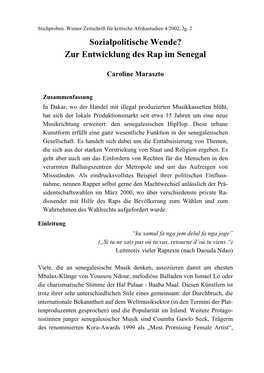 Zur Entwicklung Des Rap Im Senegal