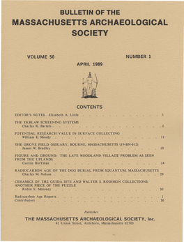 Bulletin of the Massachusetts Archaeological Society, Vol. 50, No