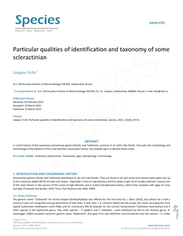 Species ANALYSIS International Daily Journal for Species ISSN 2319 – 5746 EISSN 2319 – 5754