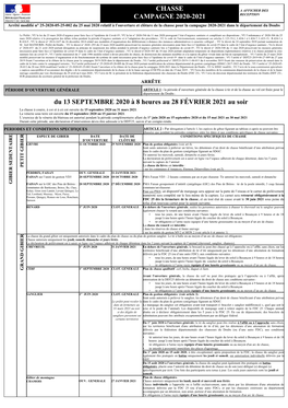 Ouverture Et Clôture De La Chasse Pour La Campagne 2020-2021 Dans Le Département Du Doubs