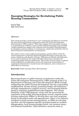 Emerging Strategies for Revitalizing Public Housing Communities