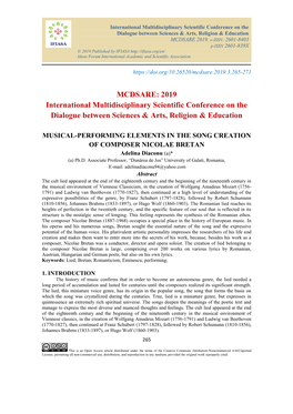 MUSICAL-PERFORMING ELEMENTS in the SONG CREATION of COMPOSER NICOLAE BRETAN Adelina Diaconu (A)* (A) Ph.D