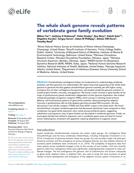 The Whale Shark Genome Reveals Patterns of Vertebrate Gene Family