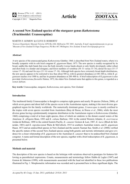 A Second New Zealand Species of the Stargazer Genus Kathetostoma (Trachinoidei: Uranoscopidae)