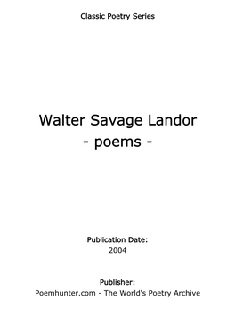 Walter Savage Landor - Poems