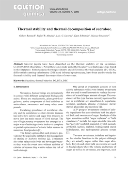 Thermal Stability and Thermal Decomposition of Sucralose