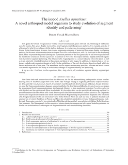 The Isopod Asellus Aquaticus: a Novel Arthropod Model Organism to Study Evolution of Segment Identity and Patterning1