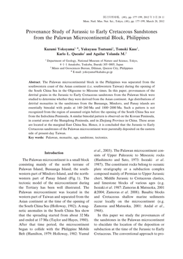 Provenance Study of Jurassic to Early Cretaceous Sandstones from the Palawan Microcontinental Block, Philippines